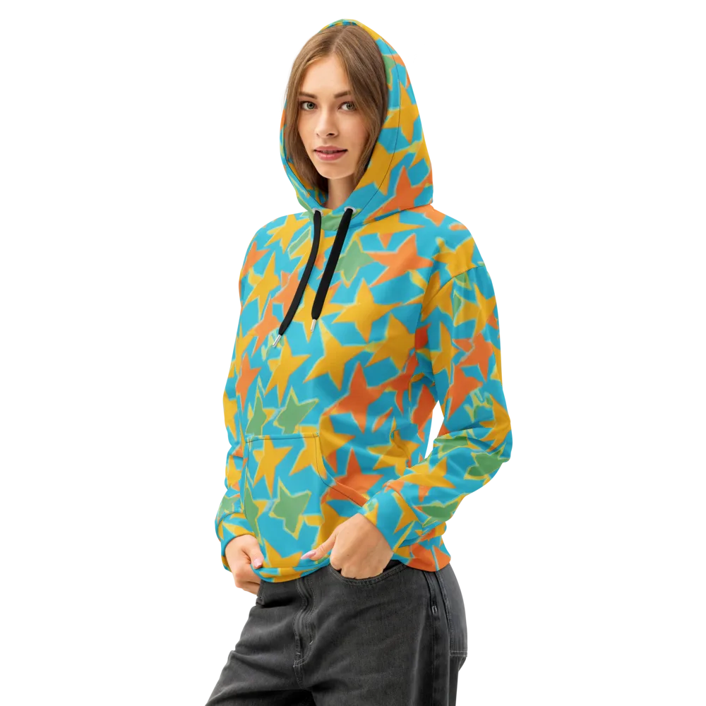 Turquoise Stardust on Cotton Hoodie — Left Front