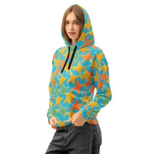 Turquoise Stardust on a Cotton Hoodie