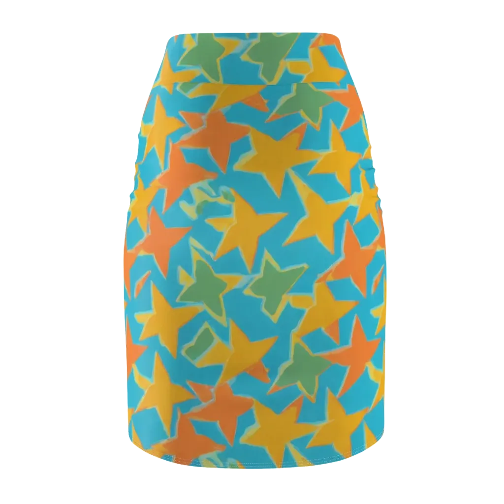 Turquoise Stardust on Pencil Skirt — Back