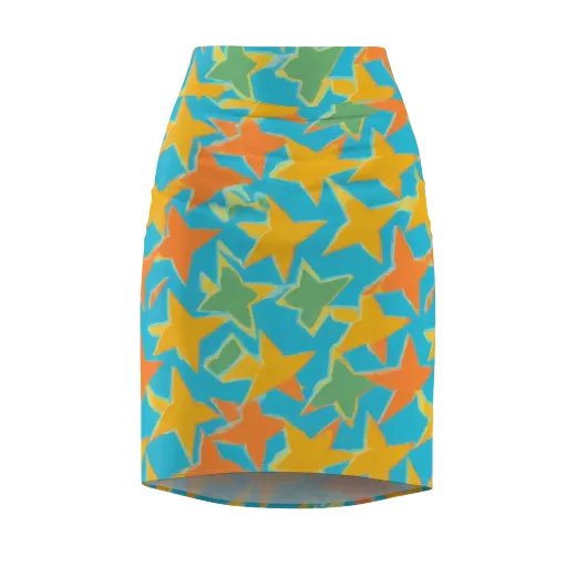 Turquoise Stardust on a Pencil Skirt