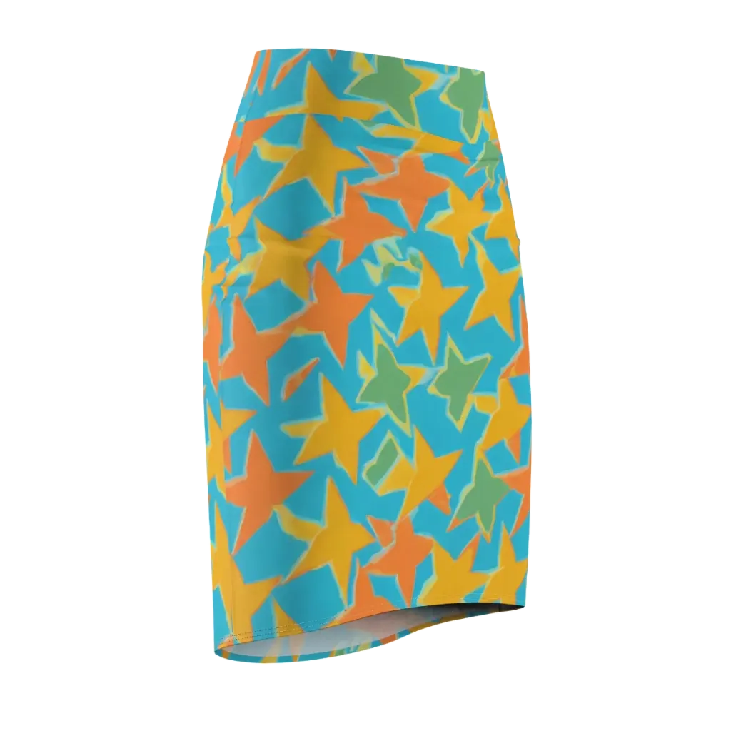 Turquoise Stardust on Pencil Skirt — Front Side