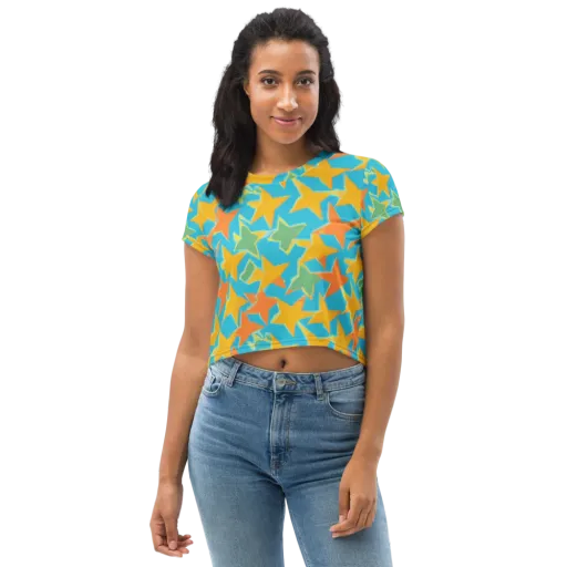 Turquoise Stardust on a Crop Tee