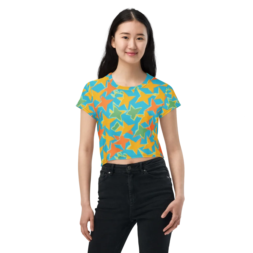 Turquoise Stardust on Crop Tee — Front