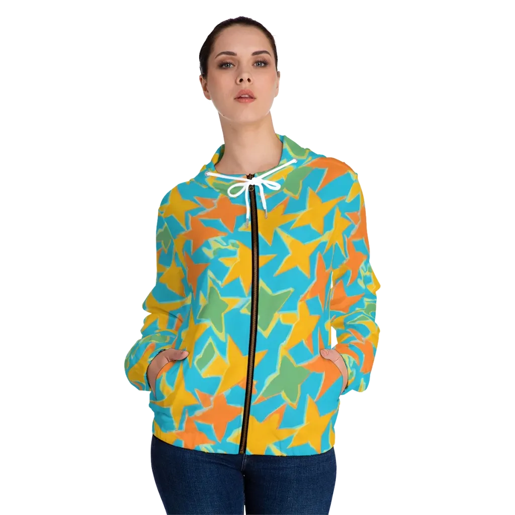 Turquoise Stardust on Women's Full-Zip Hoodie — Front On Person