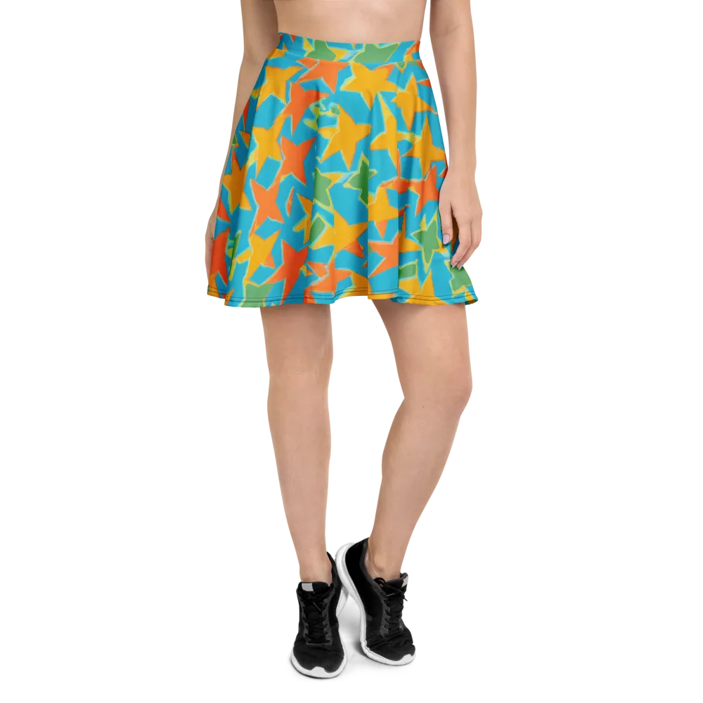 Turquoise Stardust on Skater Skirt — Front