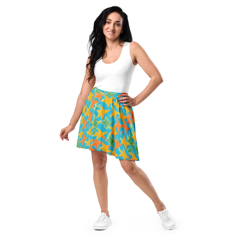 Turquoise Stardust on Skater Skirt — Front