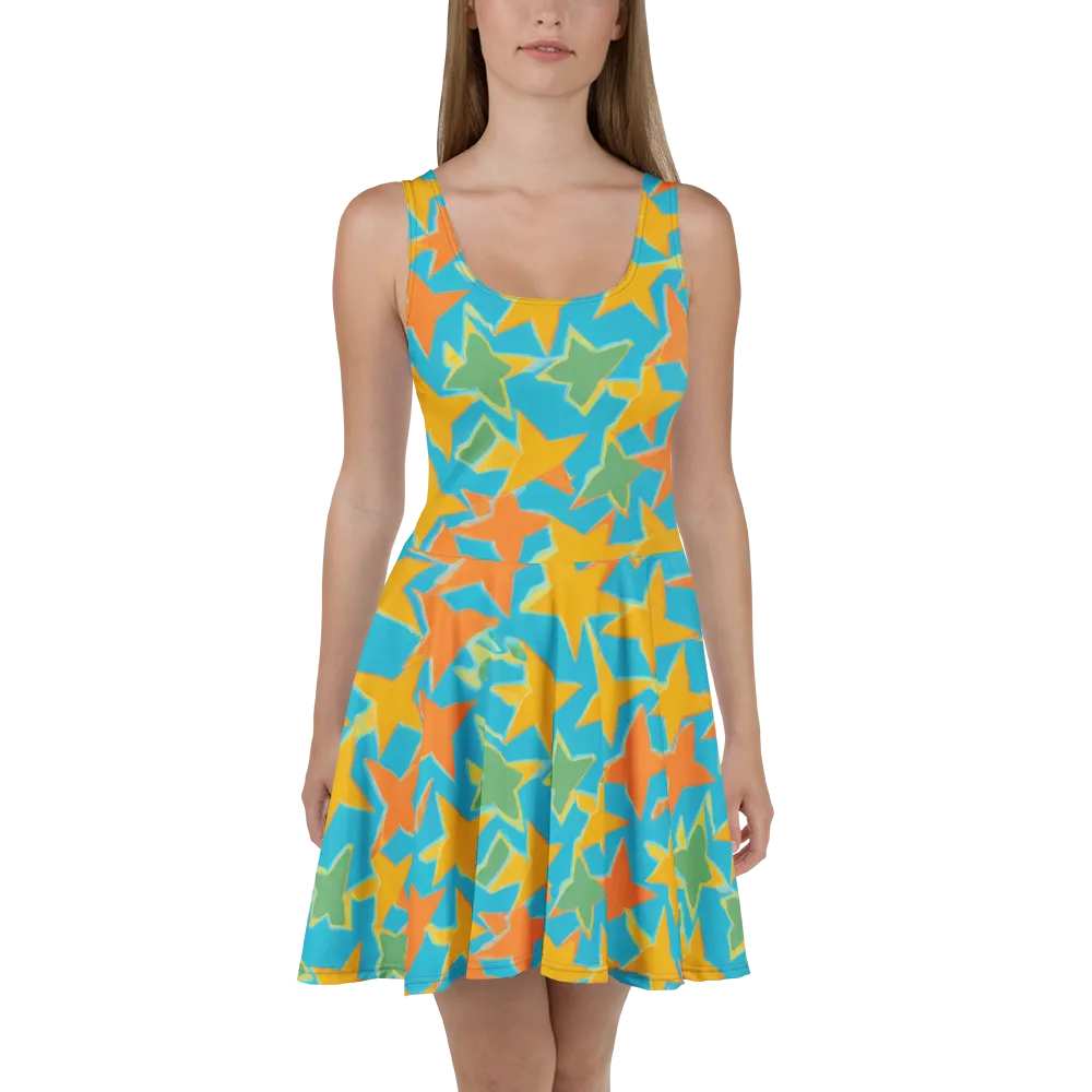 Turquoise Stardust on Skater Dress — Front