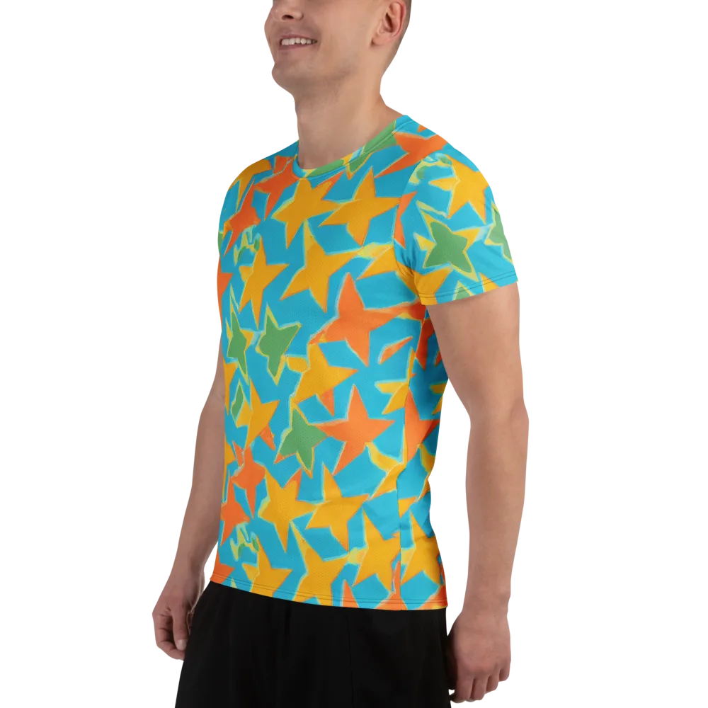 Turquoise Stardust on Men's Athletic T-Shirt — Left