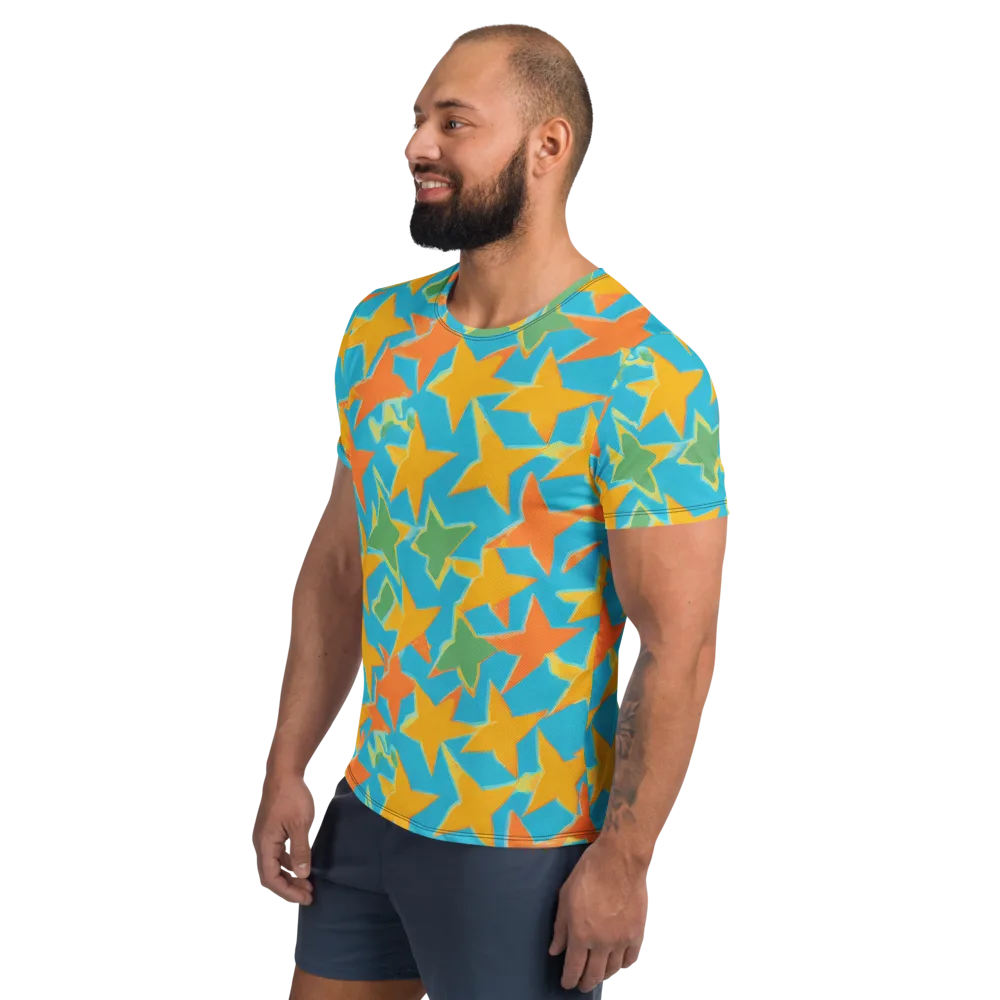 Turquoise Stardust on Men's Athletic T-Shirt — Left
