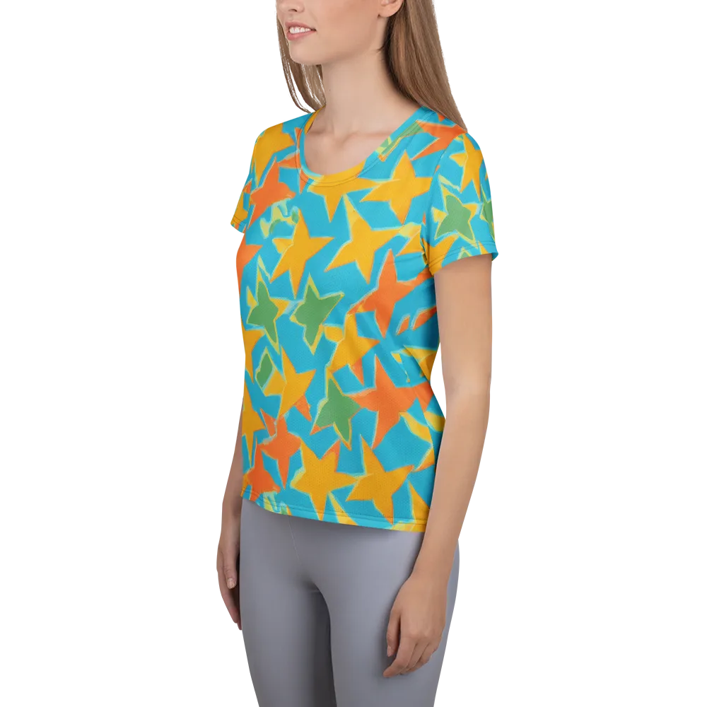 Turquoise Stardust on Women's Athletic T-Shirt — Left