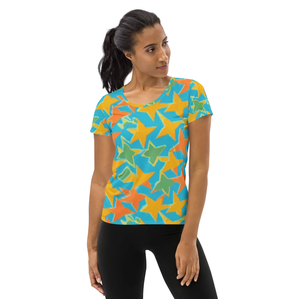 Turquoise Stardust on Women's Athletic T-Shirt — Front