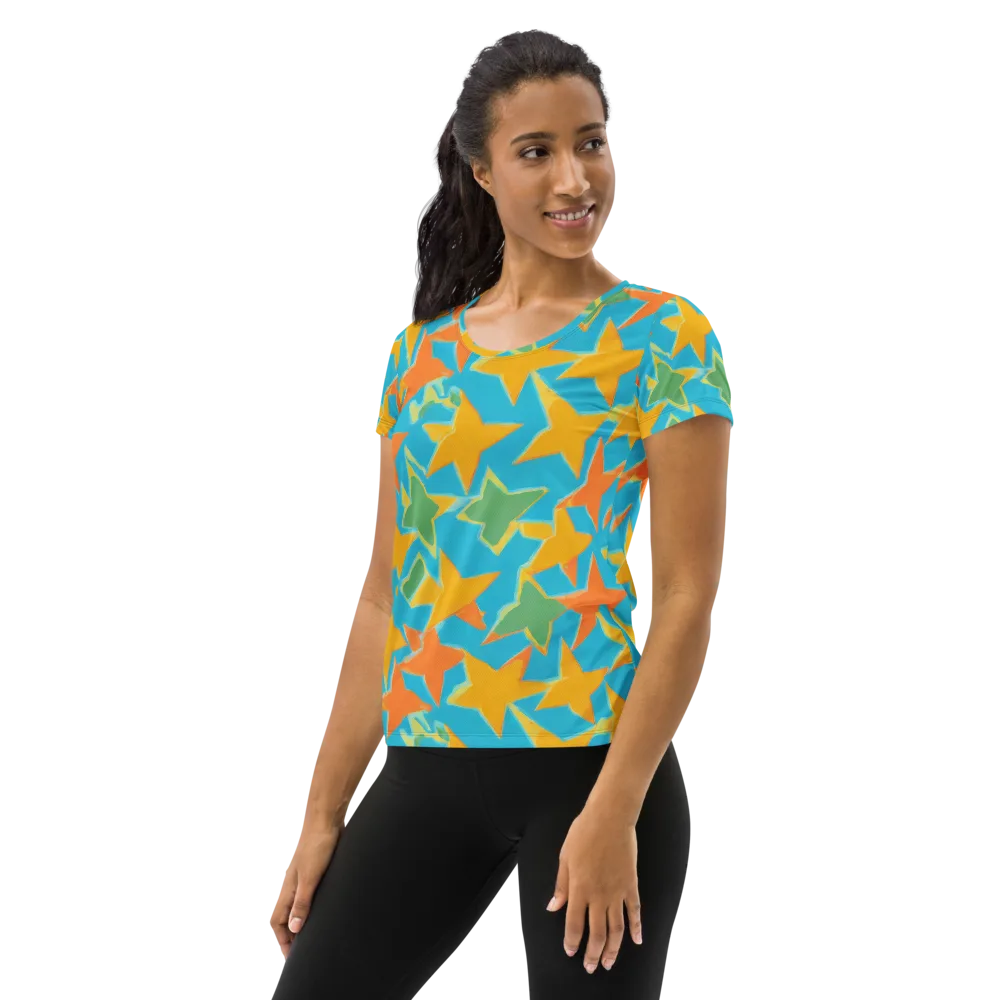 Turquoise Stardust on Women's Athletic T-Shirt — Left
