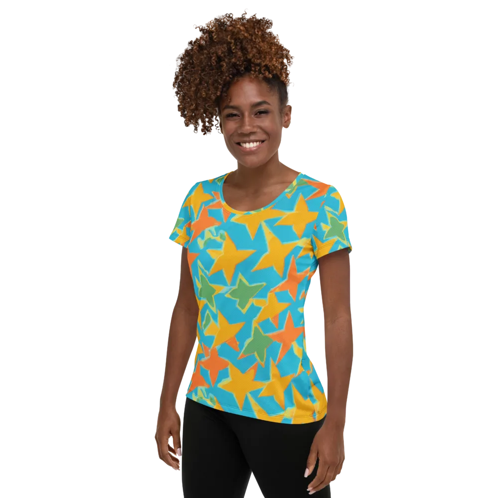 Turquoise Stardust on Women's Athletic T-Shirt — Left