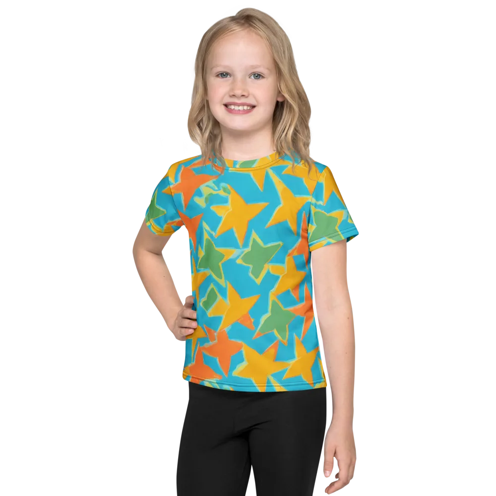 Turquoise Stardust on Kids Crew Neck T-Shirt — Front