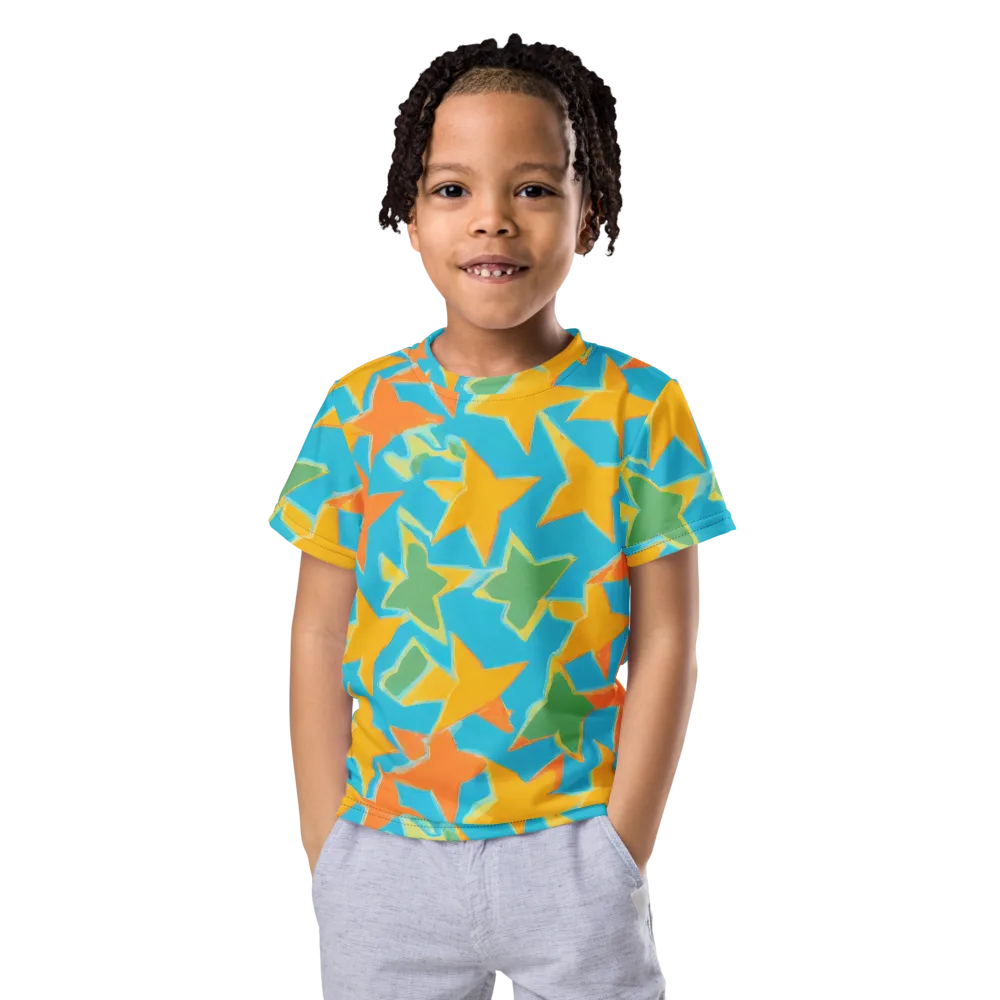 Turquoise Stardust on Kids Crew Neck T-Shirt — Front
