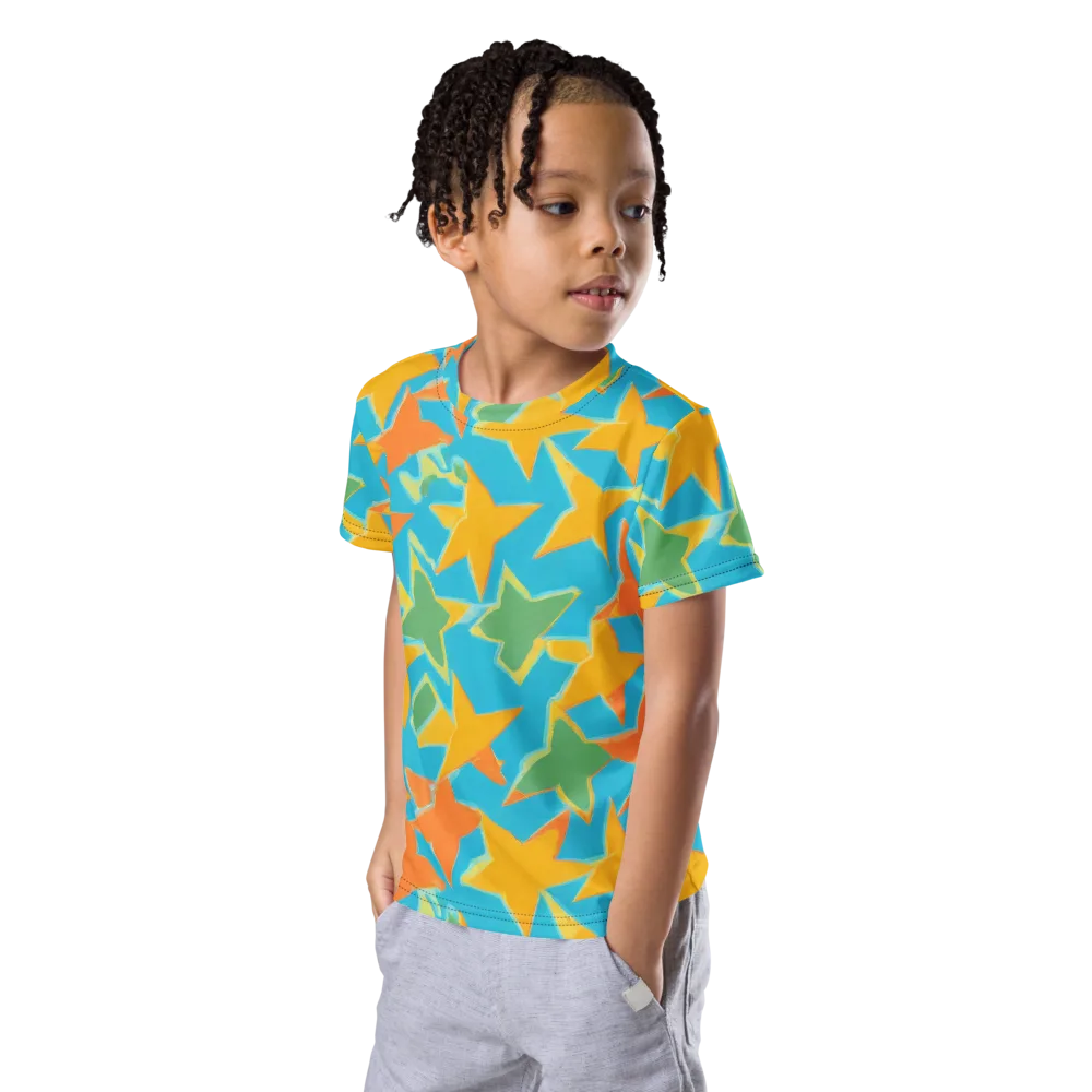 Turquoise Stardust on Kids Crew Neck T-Shirt — Left Front