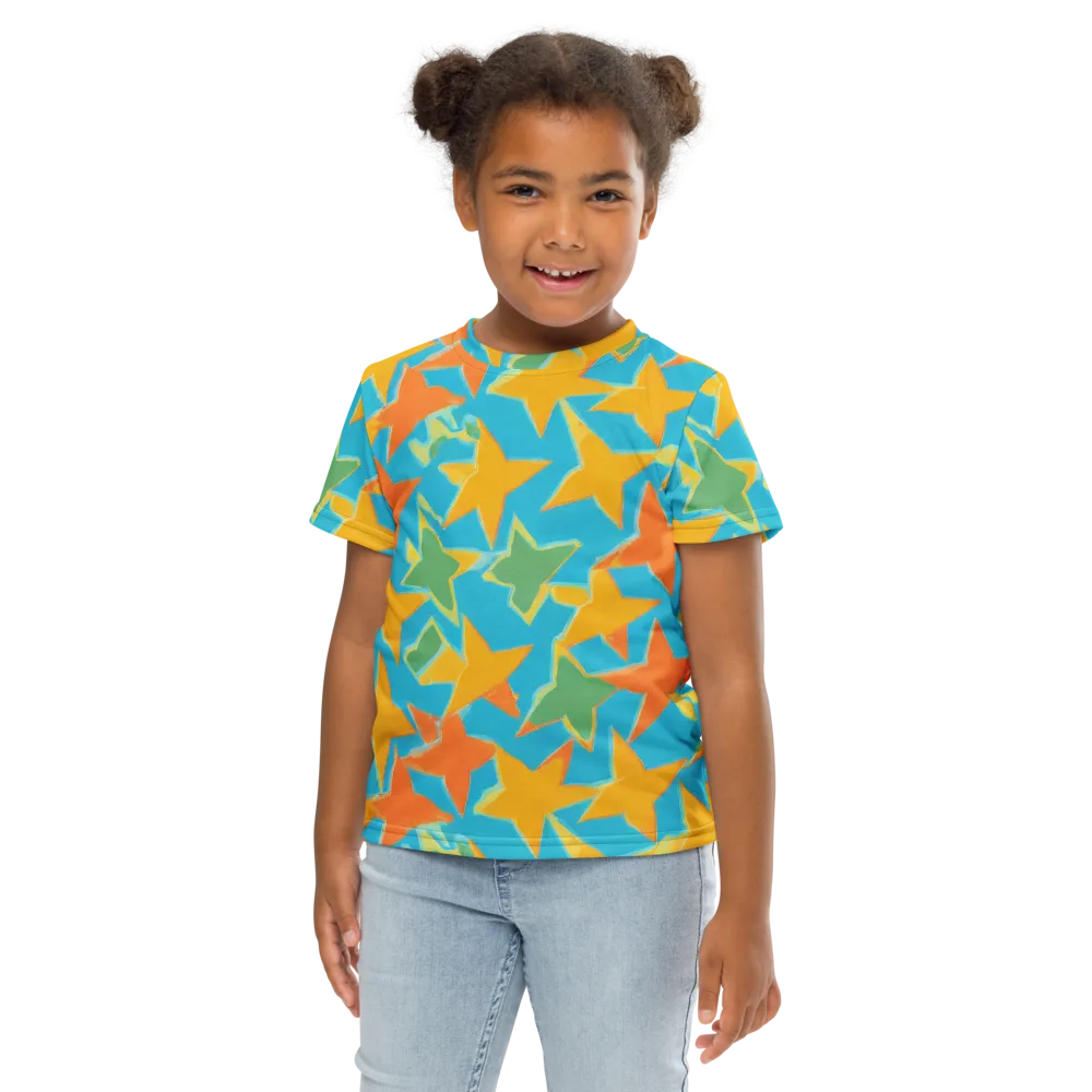Turquoise Stardust on Kids Crew Neck T-Shirt — Front