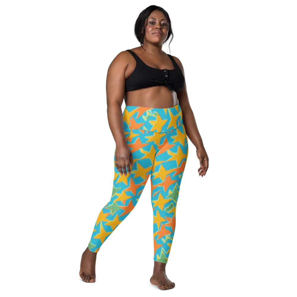 Turquoise Stardust on Leggings with Pockets — Front