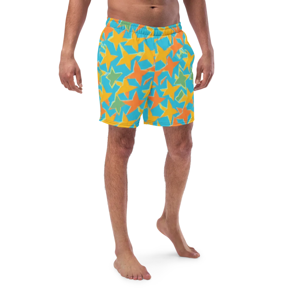 Turquoise Stardust on Swim Trunks — Front