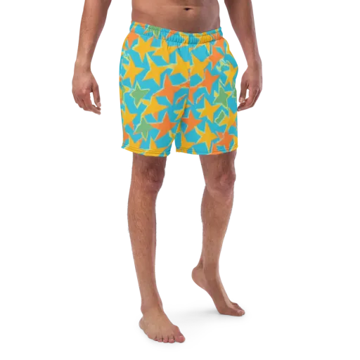Turquoise Stardust on a Swim Trunks