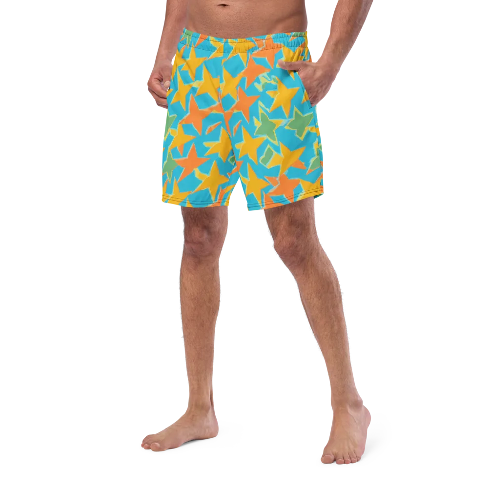 Turquoise Stardust on Swim Trunks — Left Front