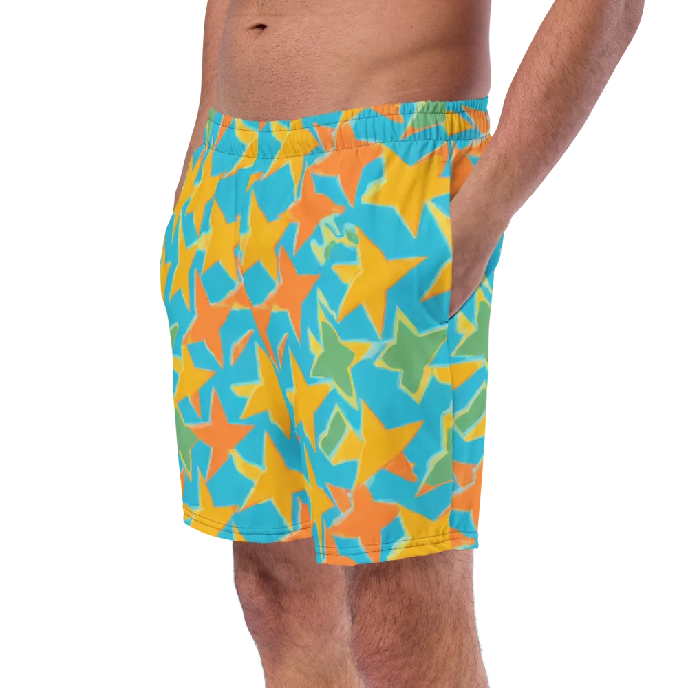 Turquoise Stardust on Swim Trunks — Left Front