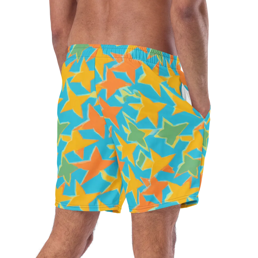 Turquoise Stardust on Swim Trunks — Right Back