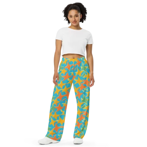 Turquoise Stardust on a Wide-Leg Pants
