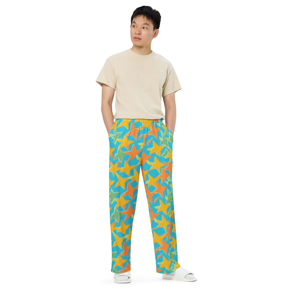 Turquoise Stardust on Wide-Leg Pants — Front