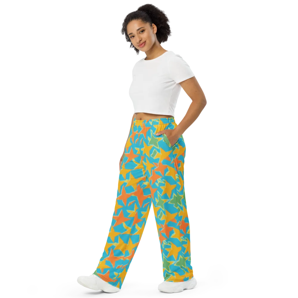 Turquoise Stardust on Wide-Leg Pants — Left Front