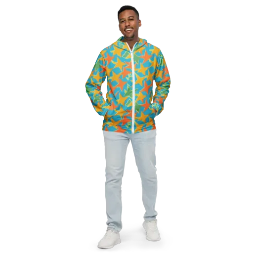 Turquoise Stardust on a Men's Windbreaker
