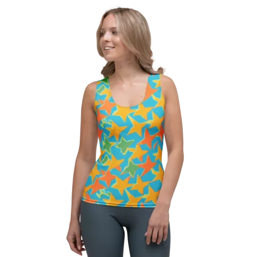 Turquoise Stardust on a Women's Tank Top