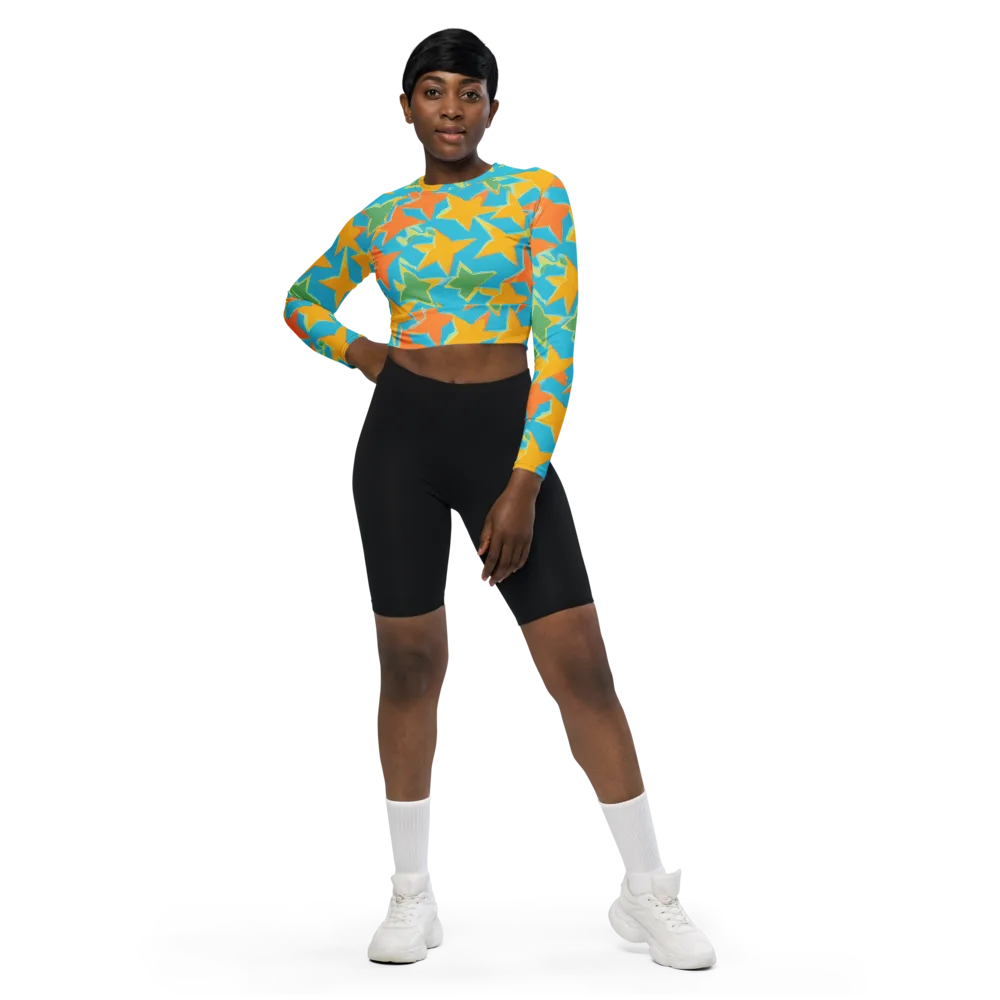 Turquoise Stardust on Long Sleeve Crop Top — Front