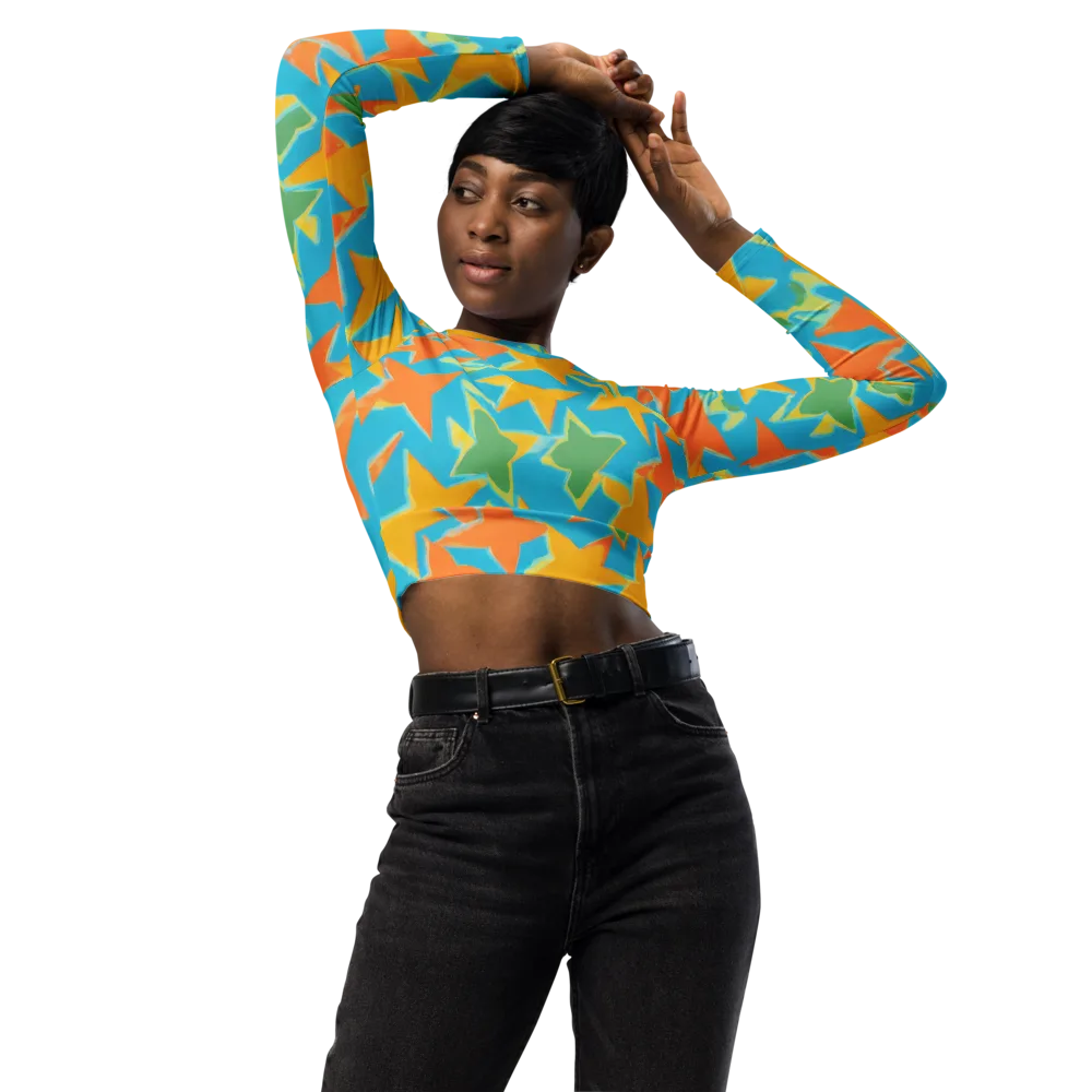Turquoise Stardust on Long Sleeve Crop Top — Front