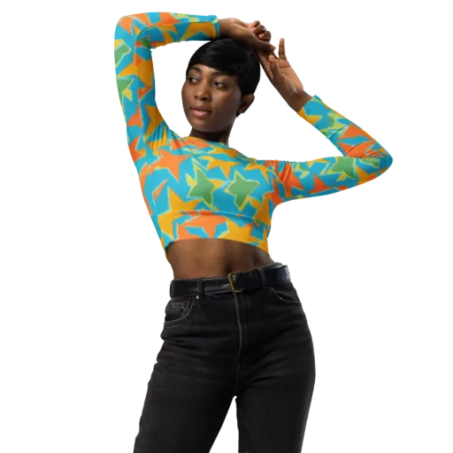 Turquoise Stardust on a Long Sleeve Crop Top
