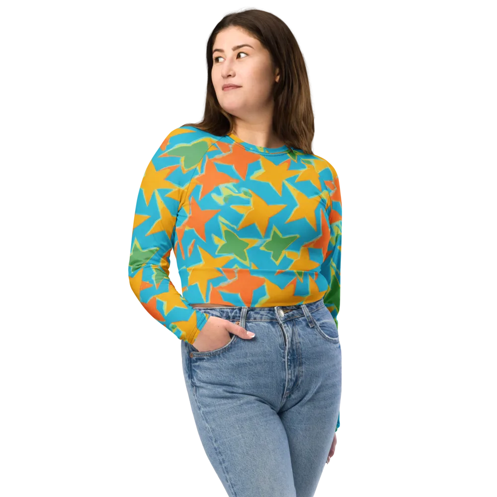 Turquoise Stardust on Long Sleeve Crop Top — Front