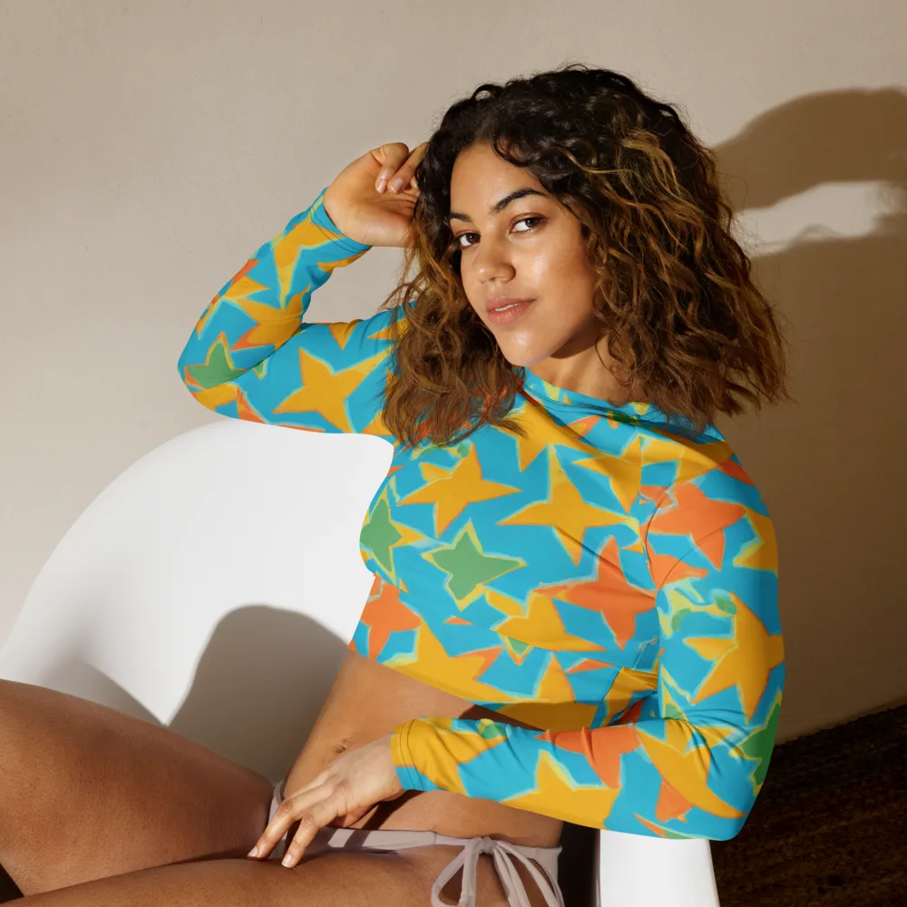 Turquoise Stardust on Long Sleeve Crop Top — Left Front