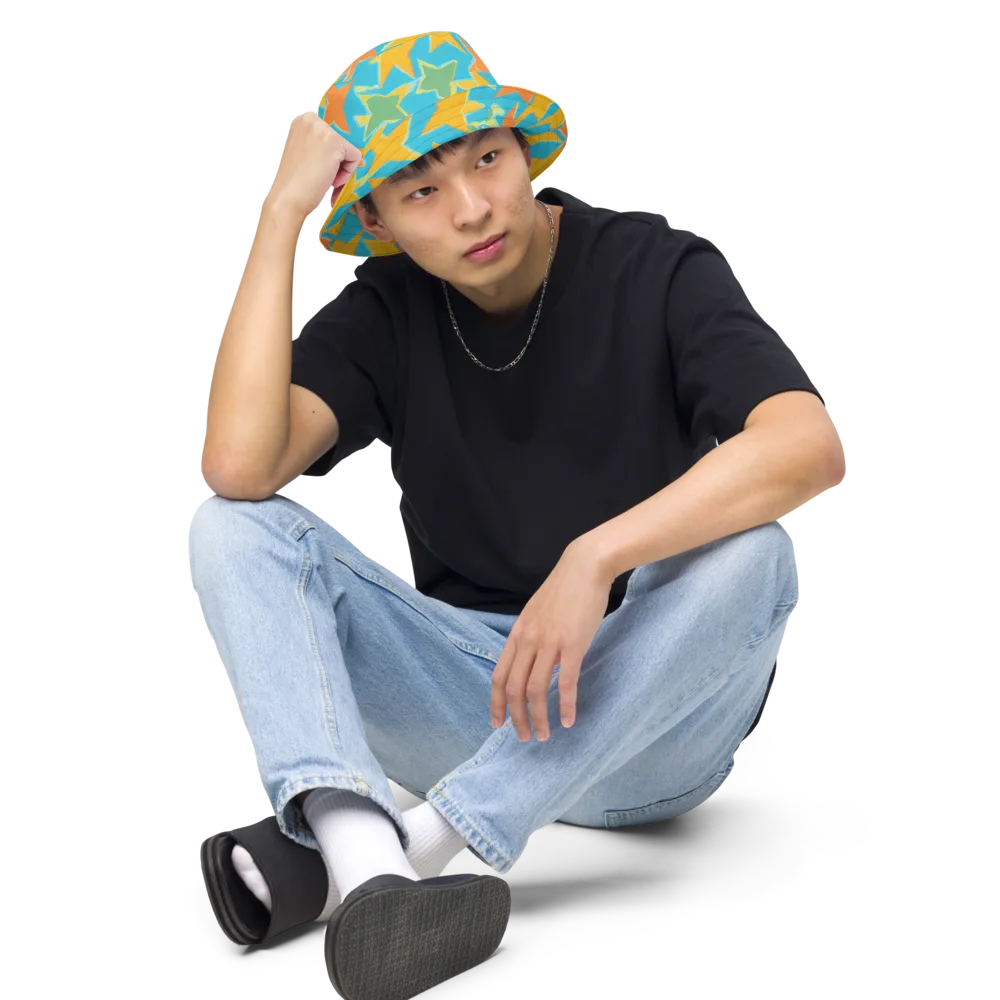 Turquoise Stardust on Reversible Bucket Hat — Front 2 Inside