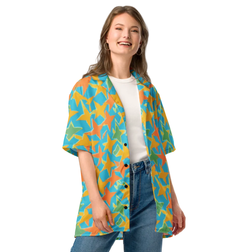 Turquoise Stardust on Button Shirt — Front