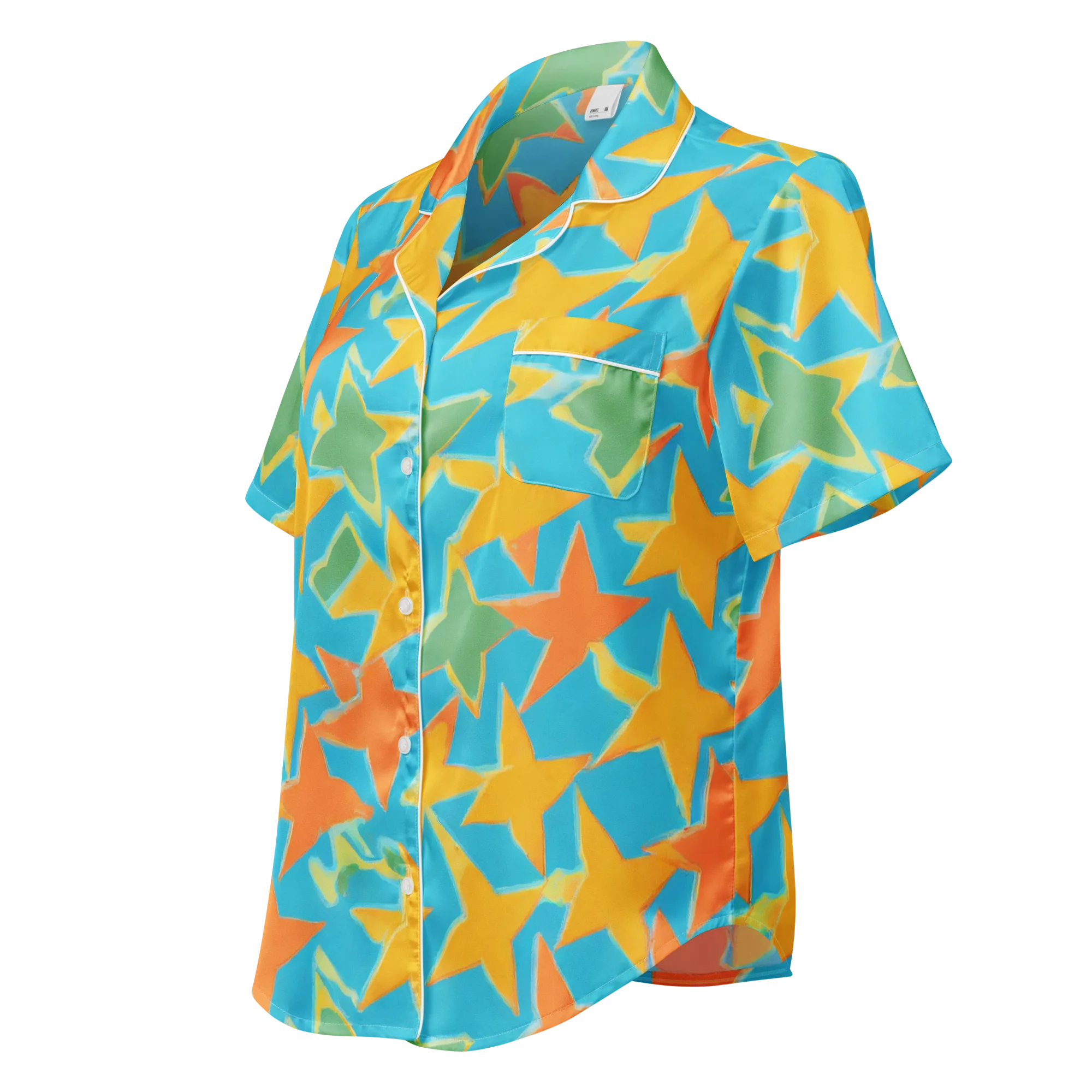 Turquoise Stardust on Women's Short Sleeve Pajama Top — Left Front