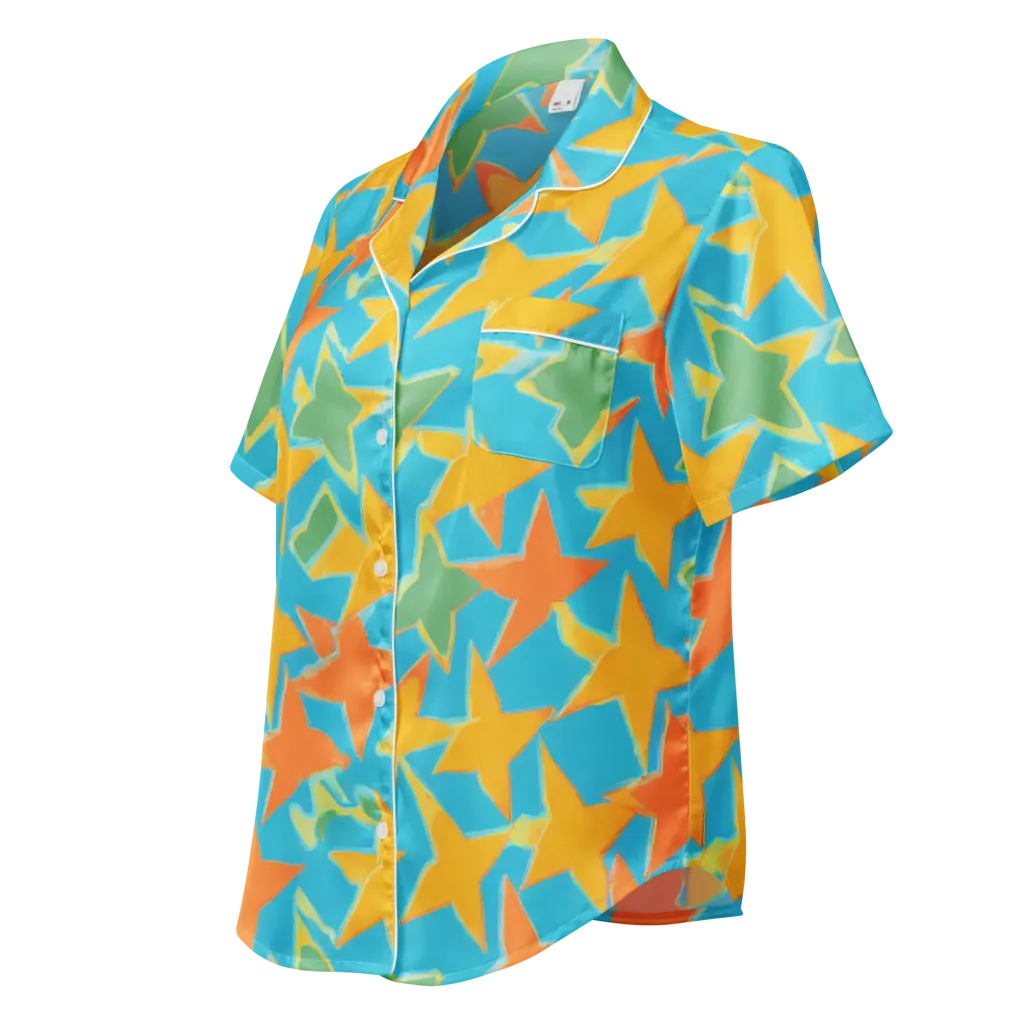 Turquoise Stardust on Women's Short Sleeve Pajama Top — Left Front
