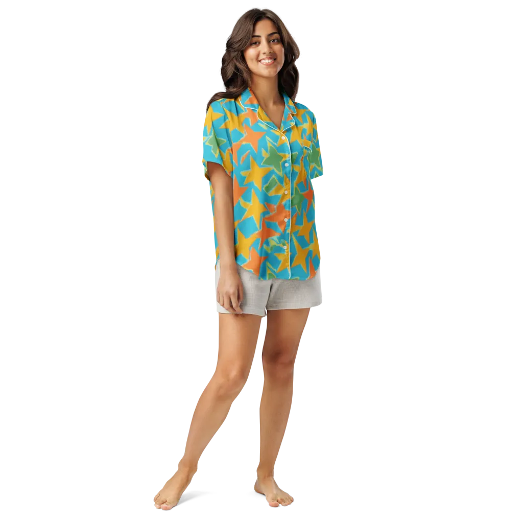 Turquoise Stardust on Women's Short Sleeve Pajama Top — Front