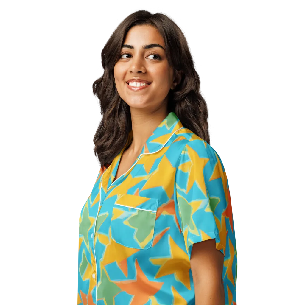 Turquoise Stardust on Women's Short Sleeve Pajama Top — Left Front