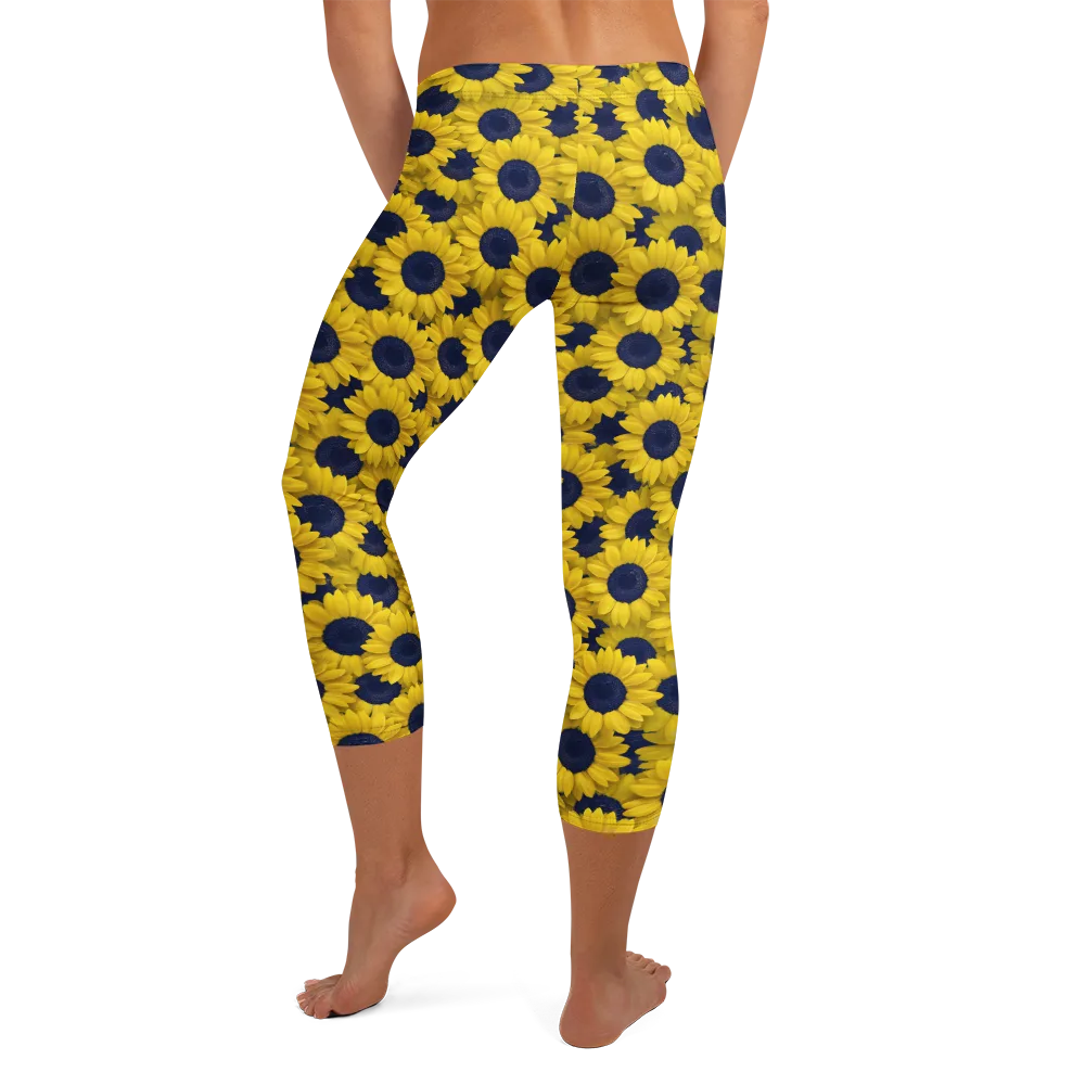 Midnight Sunflowers on Capri Leggings — Back