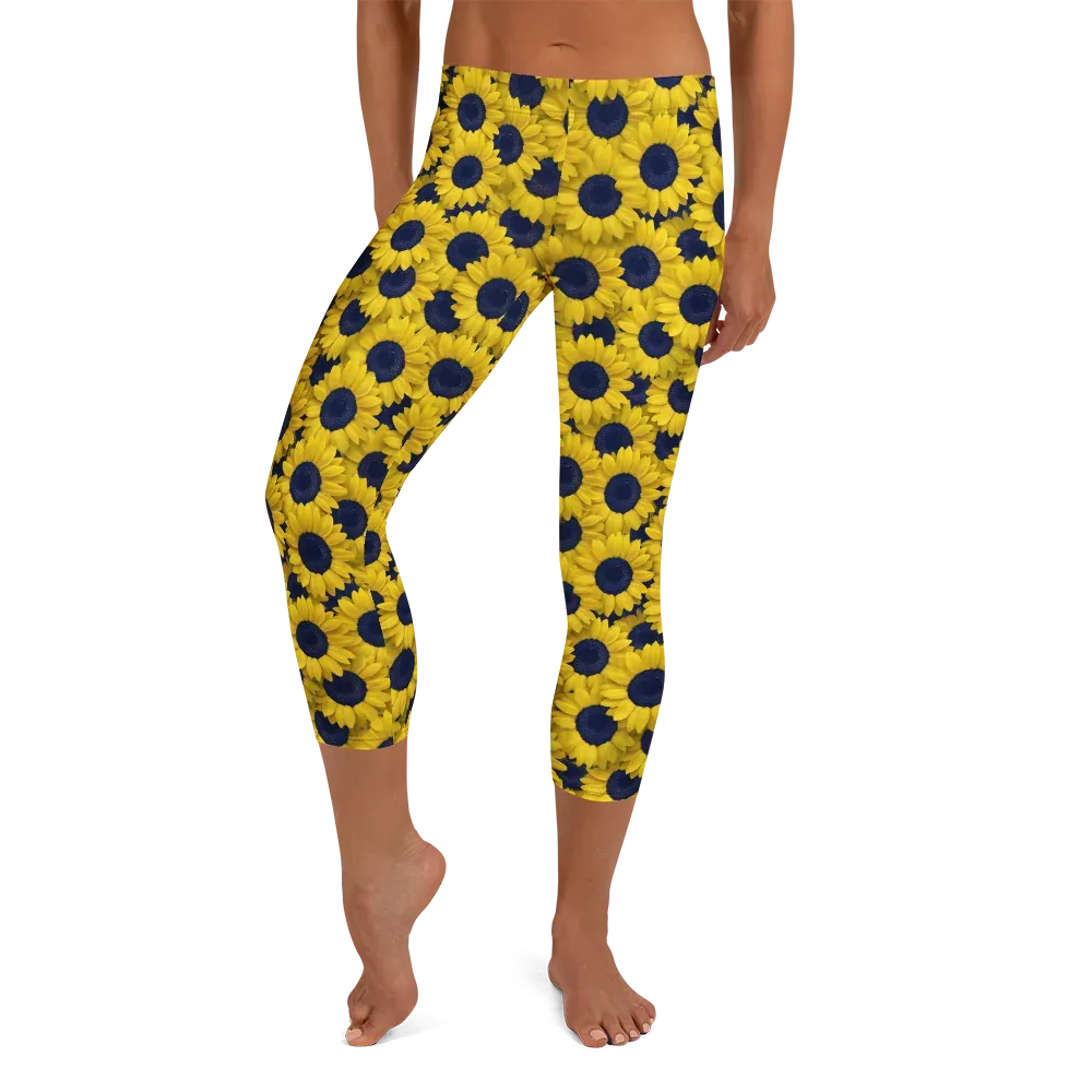 Midnight Sunflowers on Capri Leggings — Front