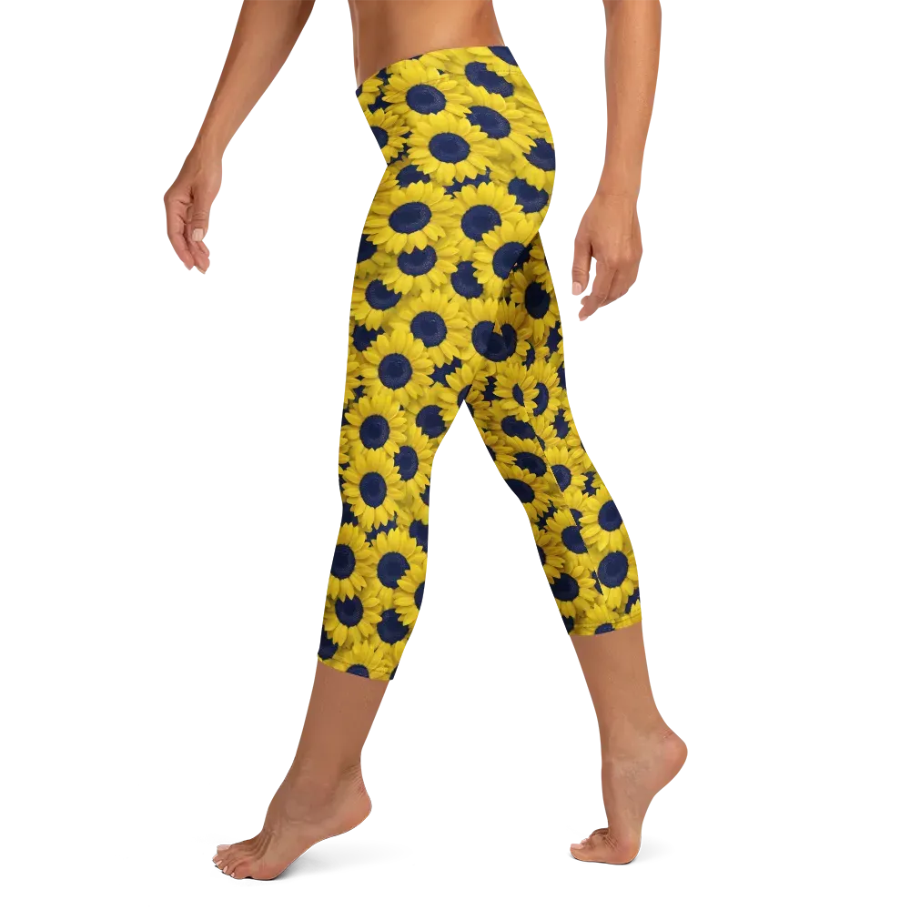 Midnight Sunflowers on Capri Leggings — Left