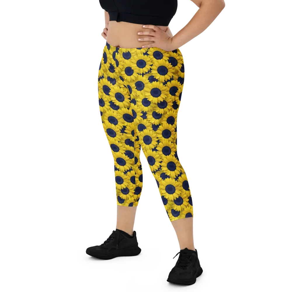 Midnight Sunflowers on Capri Leggings — Front