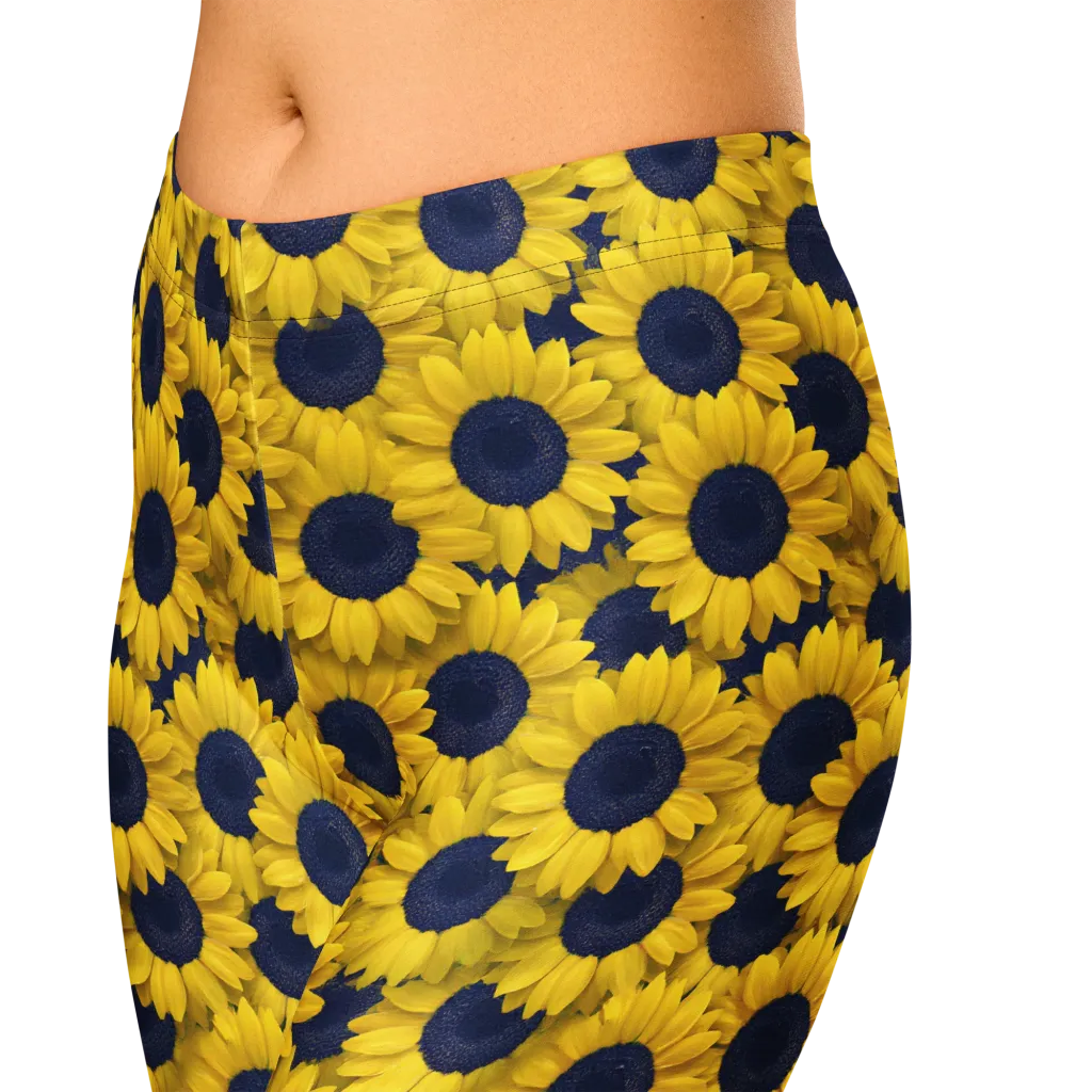 Midnight Sunflowers on Capri Leggings — Zoomed-in