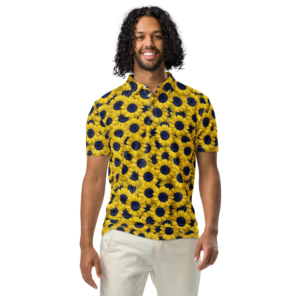 Midnight Sunflowers on Men's Slim Fit Polo Shirt — Front