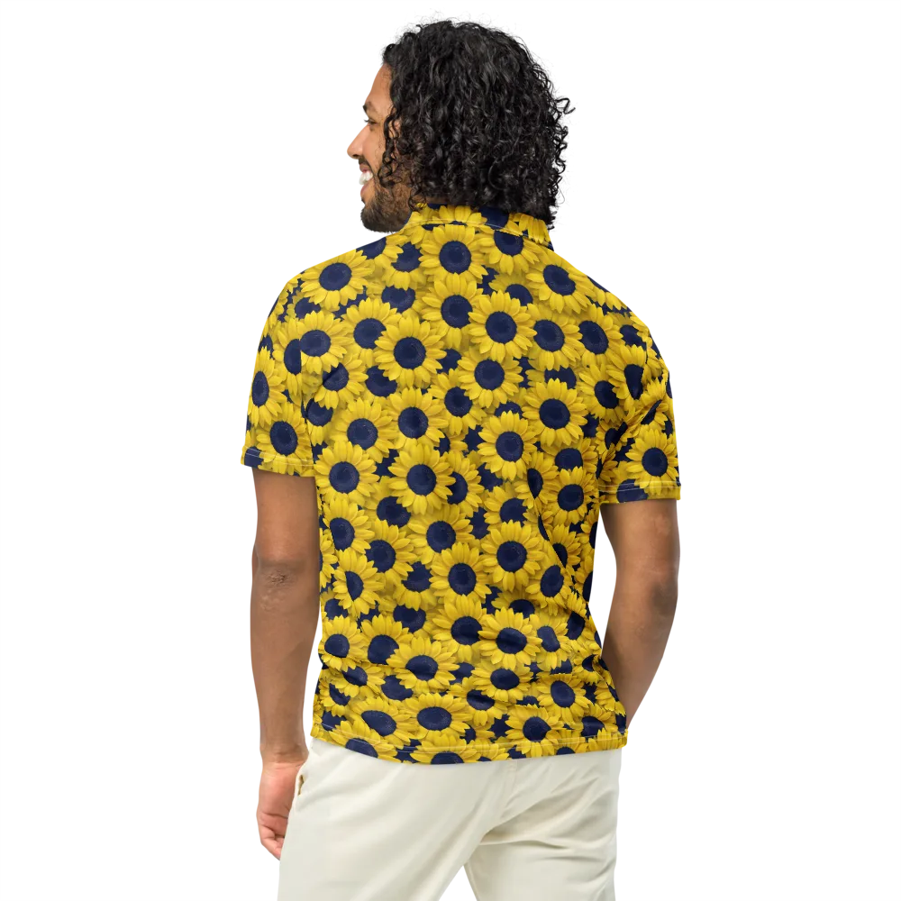 Midnight Sunflowers on Men's Slim Fit Polo Shirt — Back